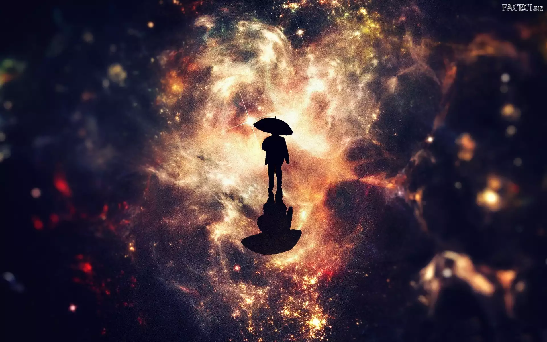 Galaktyki, Fantasy, Odbicie, Parasol, Kosmos, Mężczyzna